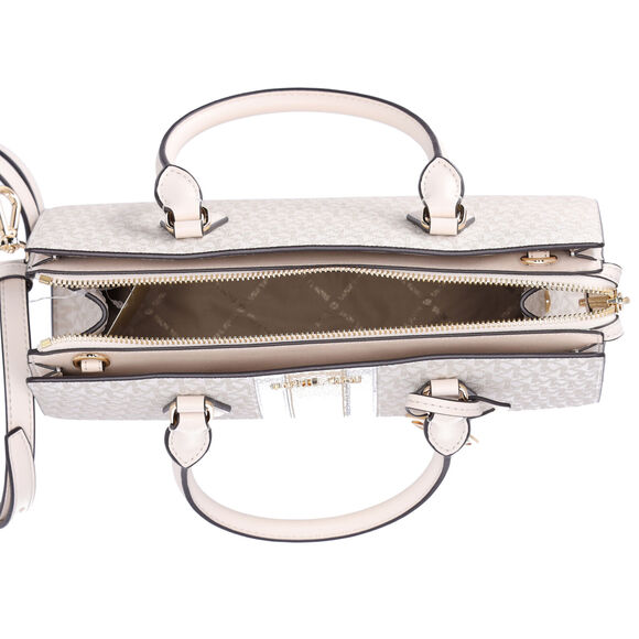 Michael Kors Sheila Medium Satchel Signature Logo Metallic MK Pale Gold - Picture 4 of 4